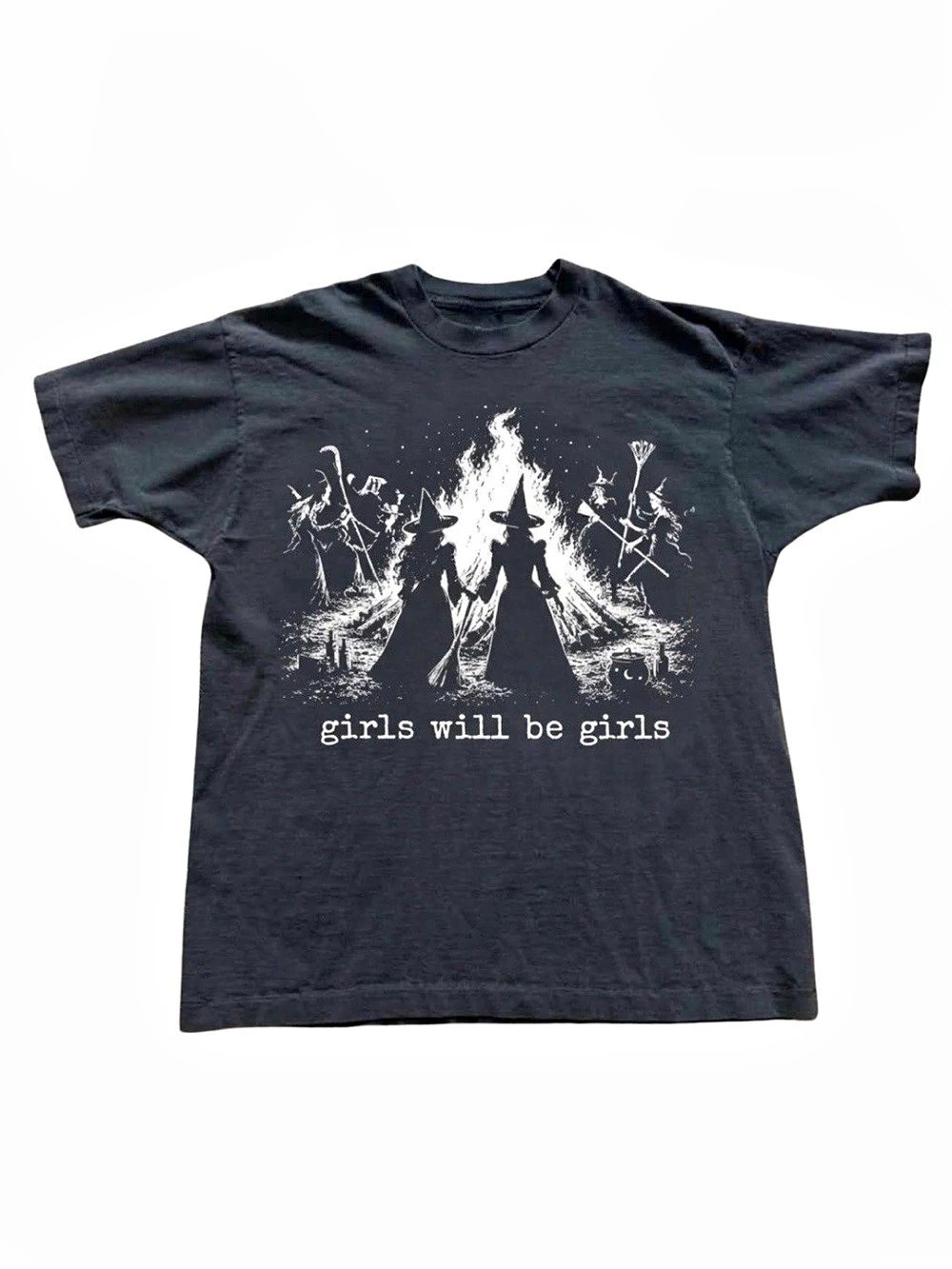 Gildan Girls Will Be Girls Witch Graphic T-Shirt in Black